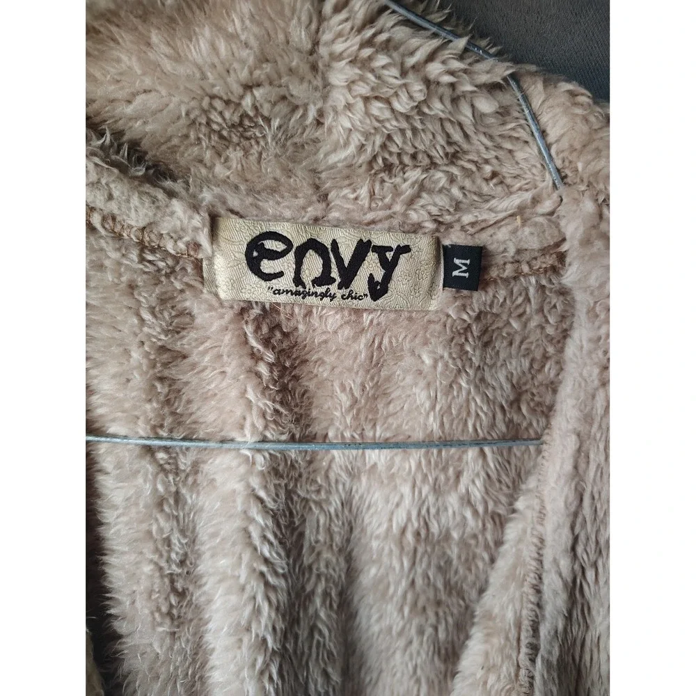 Envy Tan Faux Suede Shearling Lined Longline Vest Womens Medium Open Front